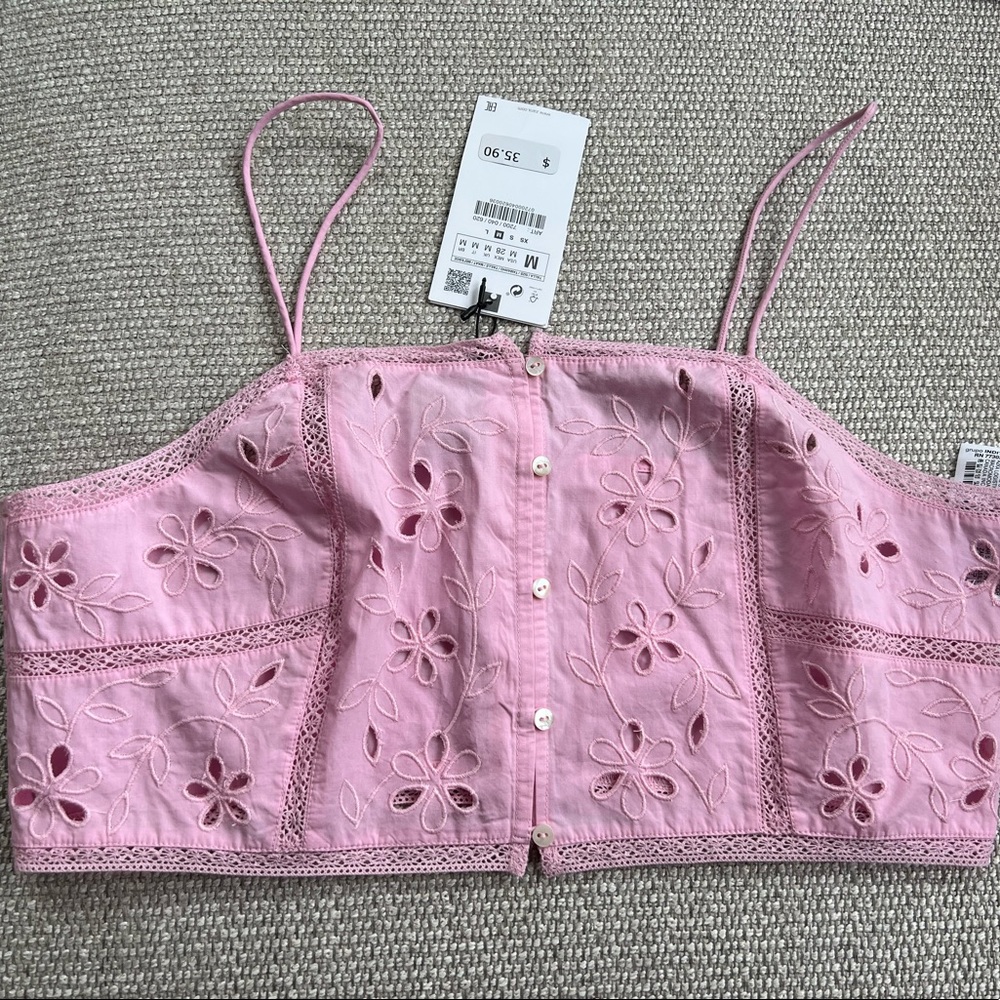 Zara M pink eyelet top